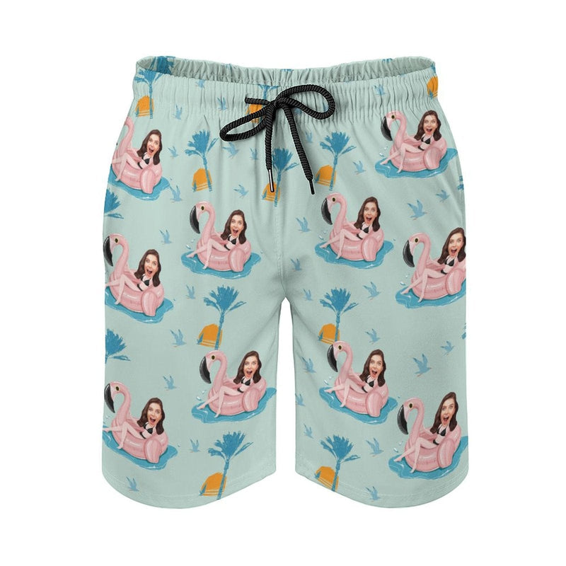 Custom Girlfriend Face Flamingo Pool Men's Casual Quick-drying Swim Shorts Beach Shorts