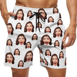 Custom Girlfriend Face Swim Shorts Multicolour Men's Casual Beach Shorts with Drawstring