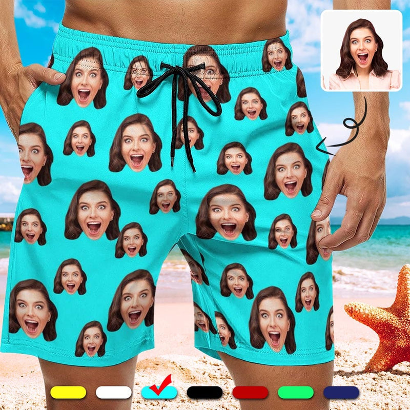 Custom Girlfriend Face Swim Shorts Multicolour Men's Casual Beach Shorts with Drawstring