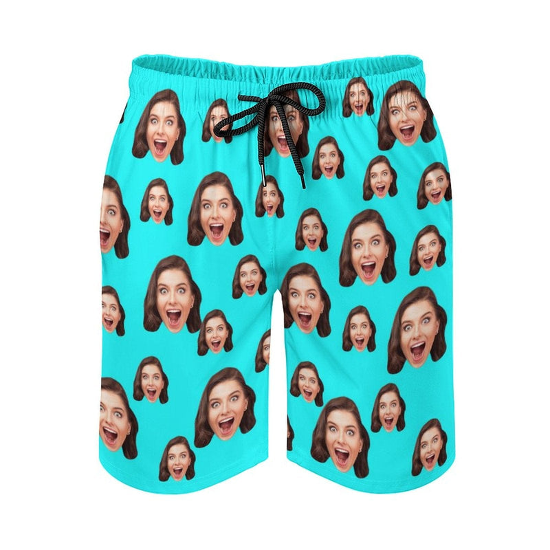 Custom Girlfriend Face Swim Shorts Multicolour Men's Casual Beach Shorts with Drawstring