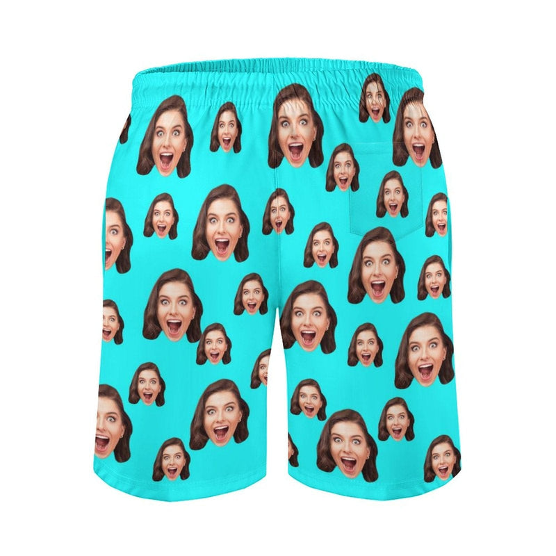 Custom Girlfriend Face Swim Shorts Multicolour Men's Casual Beach Shorts with Drawstring