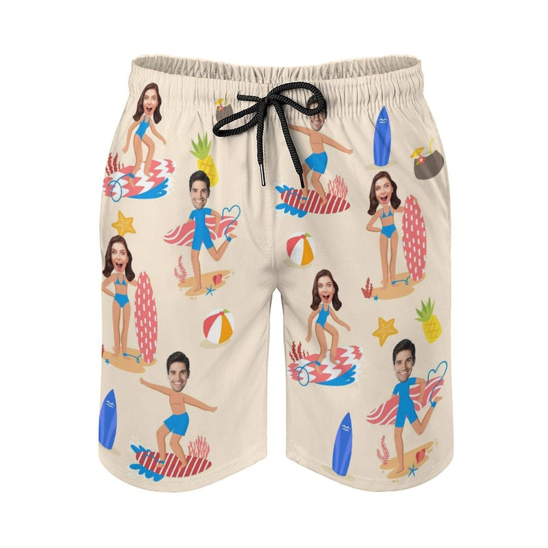 Custom Girlfriend Face Surfing Pool Men's Casual Quick-drying Swim Shorts Beach Shorts