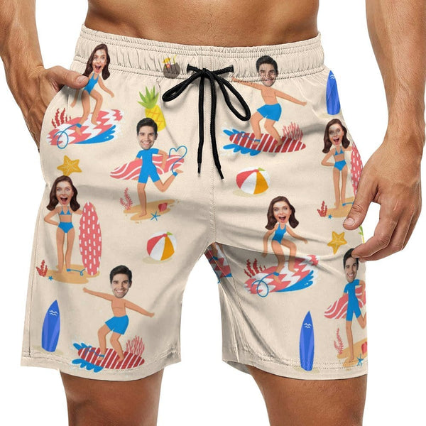 Custom Girlfriend Face Surfing Pool Men's Casual Quick-drying Swim Shorts Beach Shorts