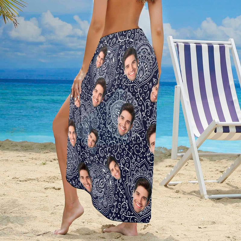 Custom Boyfriends Face Long Sarongs Beach Wrap Personalized Bikini Cover Up