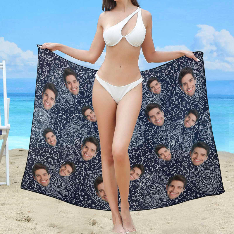 Custom Boyfriends Face Long Sarongs Beach Wrap Personalized Bikini Cover Up