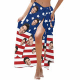 Custom Face American Flag Long Sarongs Beach Wrap Personalized Bikini Cover Up