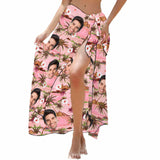 Custom Face Pink Long Sarongs Beach Wrap Personalized Bikini Cover Up