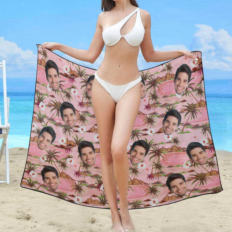 Custom Face Pink Long Sarongs Beach Wrap Personalized Bikini Cover Up