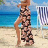 Custom Seamless Face Long Sarongs Beach Wrap Personalized Bikini Cover Up