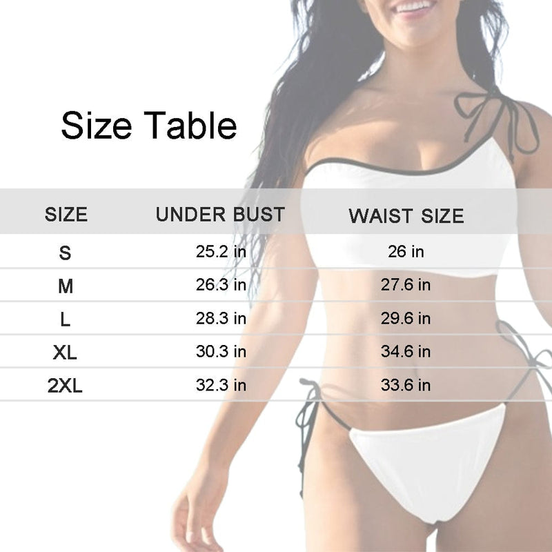 Custom Face White Flowers Bikini Set Personalized Women's Off-Shoulder String Swimsuit