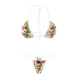 Custom Face Tropical Flowers Transparent String Bikini Set Personalized Women's Two Piece Sexy Summer Bathing Suit