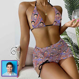 Custom Face Leaves Bikini Set For Women 3-Pieces Summer Swimsuit