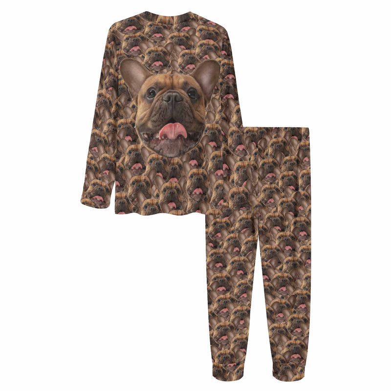 Custom Dog Face Pajamas Set Personalized Women's Crew Neck Face Long Sleeve Pajamas