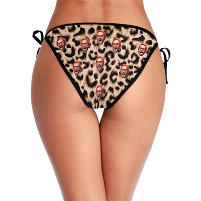 Custom Boyfriend Face Leopard Personalized Bikini Swimsuit Top