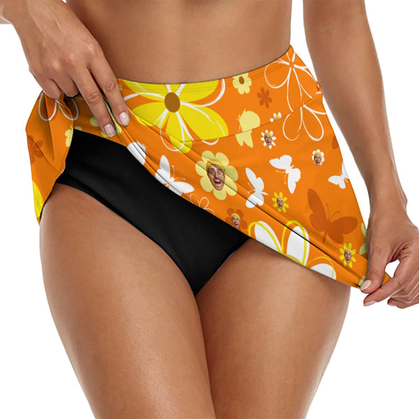 Custom Face Bikini Bottom Personalized Flower Orange Face Swimsuit Bottom For Women