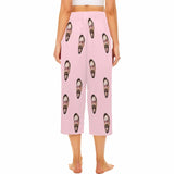 Custom Face Pink Cropped Pajama Pants Personalized Pajama Pants For Women