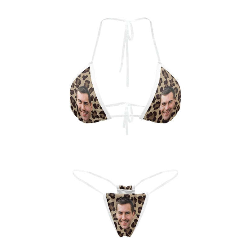 Custom Face Leopard Transparent String Bikini Set Personalized Women's Two Piece Sexy Summer Bathing Suit - YesCustom