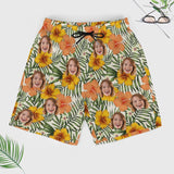 Personalized Face Swim Trunks Custom Face Yellow Flowers Quick Dry Men's Swim Shorts