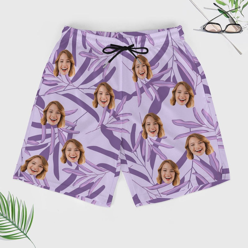 Personalized Face Swim Trunks Custom Face Light Purple Quick Dry Men's Swim Shorts