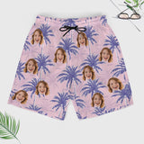 Personalized Face Swim Trunks Custom Face Coconut Tree Quick Dry Men's Swim Shorts