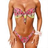 Custom Face Bow Bikini Personalized Face Colorful Sexy Thong Bikini Swimsuit Bathingsuit For Women