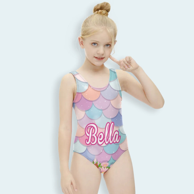 Custom Name Kid's Swimsuit Personalized Name Text One Piece Swimsuit Girl's Swimwear