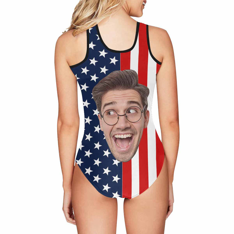 XS-5XL#Custom Big Face Flag Tank Top Bathing Swimsuit Personalized Photo One Piece Swimsuit