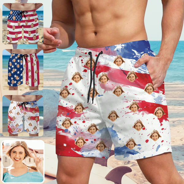Custom Flag Multi Face Swim Shorts For Men Personalized Men's Swimwear
