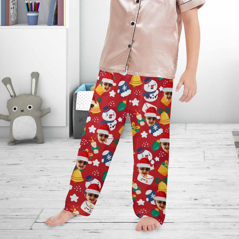 Custom Any Face Kids Pants 2Y-15Y Face Christmas Pajamas Pants Personalized Red Pajama Pants