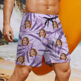 Personalized Face Swim Trunks Custom Face Light Purple Quick Dry Men's Swim Shorts