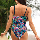 Custom Face Two Piece Swimsuit Personalized Tropical Plants Top&Briefs Bathingsuit For Women