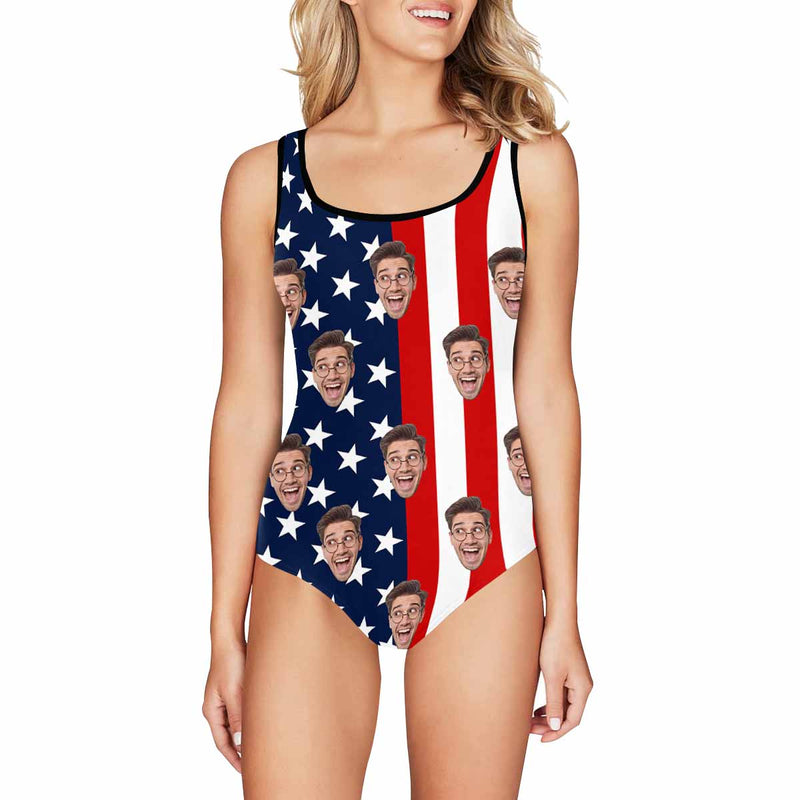 XS-5XL#Custom Big Face Flag Tank Top Bathing Swimsuit Personalized Photo One Piece Swimsuit