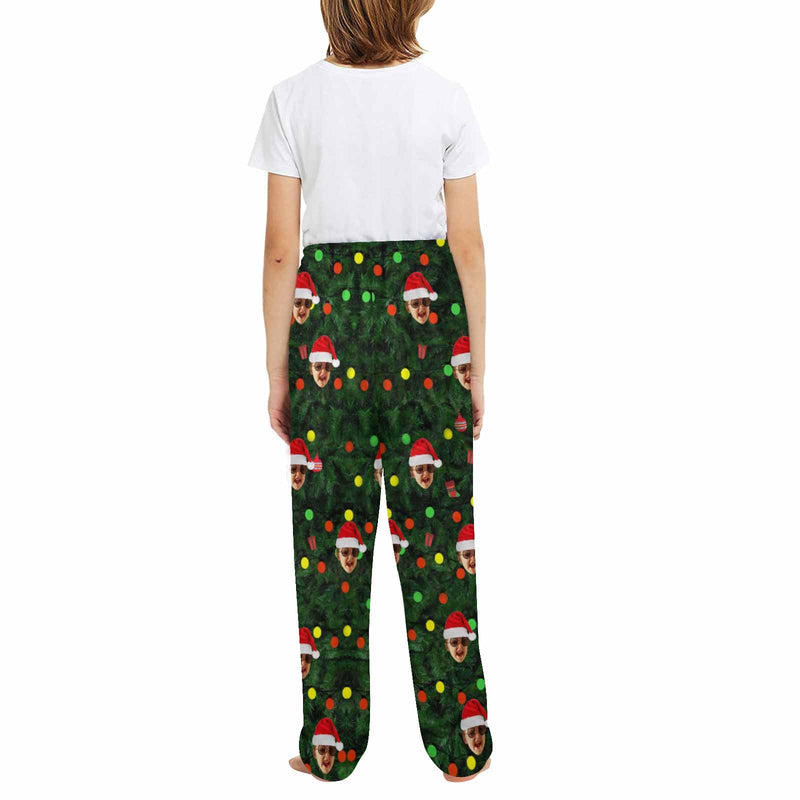 Custom Any Face Kids 2Y-15Y Pajama Pants Personalized Christmas Green Face Pajama Pants