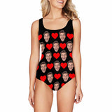 Custom Face Red Heart One Piece Swimsuit Personalized Tank Top Bathingsuit