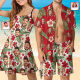 Custom Face Women Dress and Men Outfit For Couples Personalized Face Couple Matching Shirt Shorts And Dress