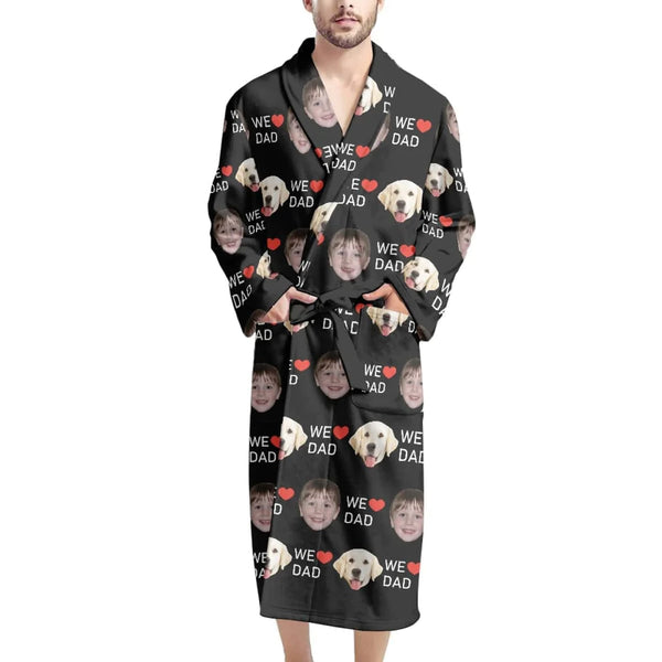 Custom Face Black We Love Dad Men's Summer Bathrobe Gifts for Him-Father's Day Gift