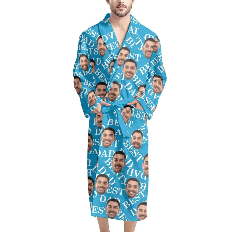 Custom Face Blue Funny Best Dad Men's Summer Bathrobe Gifts for Him-Father's Day Gift