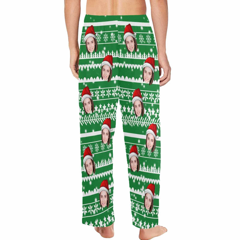 Custom Face Christmas Red Hat Snowflake Sleepwear Personalized Women's&Men's Slumber Party Long Pajama Pants