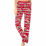 Custom Face Christmas Red Hat Snowflake Sleepwear Personalized Women's&Men's Slumber Party Long Pajama Pants