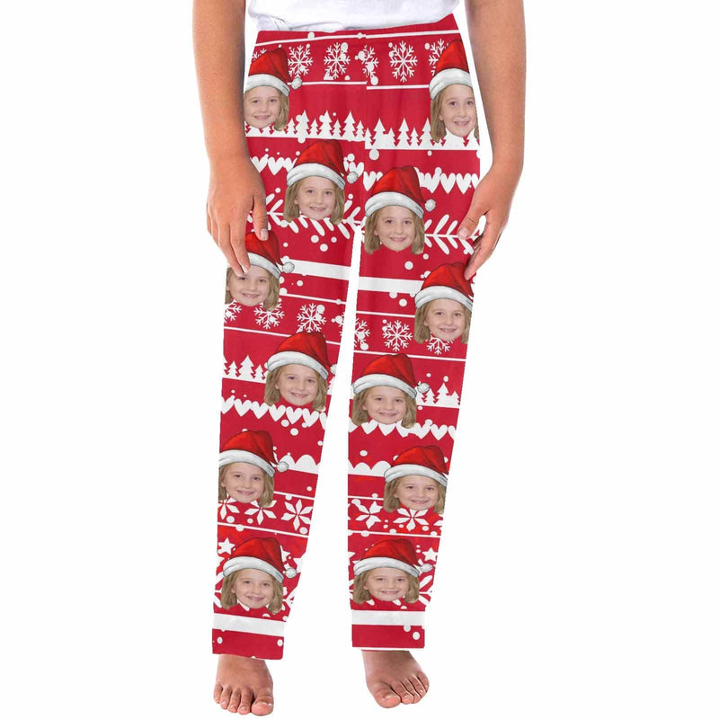 Custom Face Christmas Red Hat Snowflake Sleepwear Personalized Women's&Men's Slumber Party Long Pajama Pants