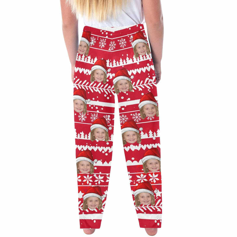 Custom Face Christmas Red Hat Snowflake Sleepwear Personalized Women's&Men's Slumber Party Long Pajama Pants