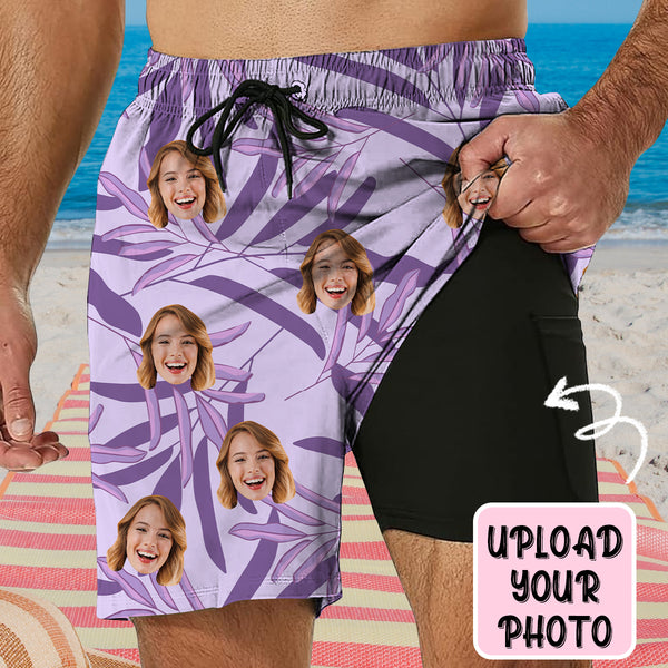 Personalized Face Swim Trunks Custom Face Light Purple Quick Dry Men's Swim Shorts