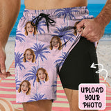 Personalized Face Swim Trunks Custom Face Coconut Tree Quick Dry Men's Swim Shorts