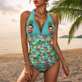 Custom Face Pineapple Green Swimsuit Personalized Womens Tankini Sets Bikini Two Piece Bathing Suit