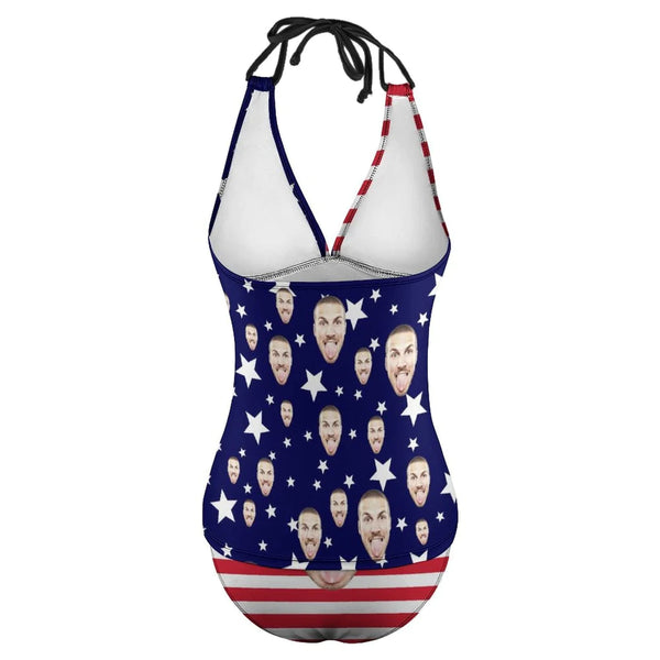 Custom Face USA Flag Swimsuit Personalized Womens Tankini Sets Bikini Two Piece Bathing Suit