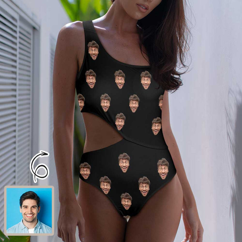 25+ Colors Custom Face DIY Women's Off Shoulder Side Cutout One Piece Swimsuit Personalized Photo Bathing Suit