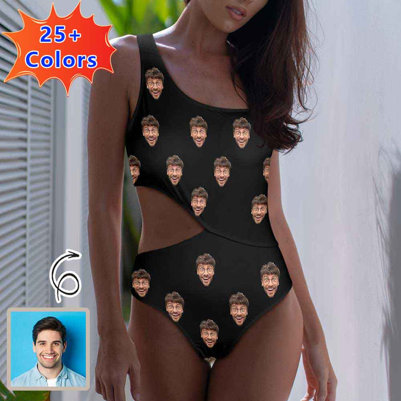 25+ Colors Custom Face DIY Women's Off Shoulder Side Cutout One Piece Swimsuit Personalized Photo Bathing Suit