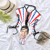 Custom Face American Flag Style Women's Chest&Sides Ties Tummy Control Lace Up One Piece