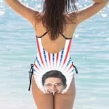 Custom Face Backless Swimsuit Personalized Face Flag Women's Front Cutout One Piece Swimsuit