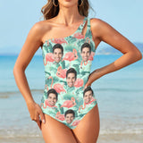 Custom Face Flamingo Women's One Shoulder Keyhole One Piece Swimsuit Custom Picture Bathing Suit